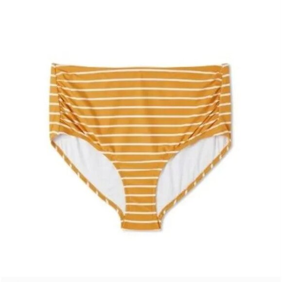 KONA SOL STRIPED BIKINI BOTTOM WOMENS 3X HIGH WAIST FULL SEAT COVERAGE GOLD NWT - Picture 2 of 4